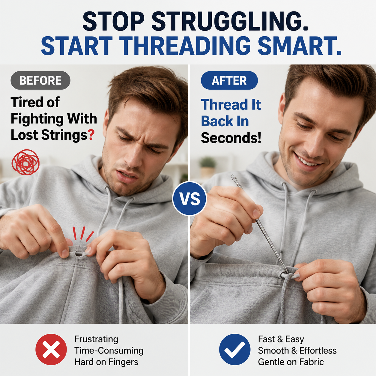 🧵3PCS Flexible Drawstring Threader Tool – Spring Loop Cord Puller for Hoodies, Pants, Skirts & Elastic Waistbands