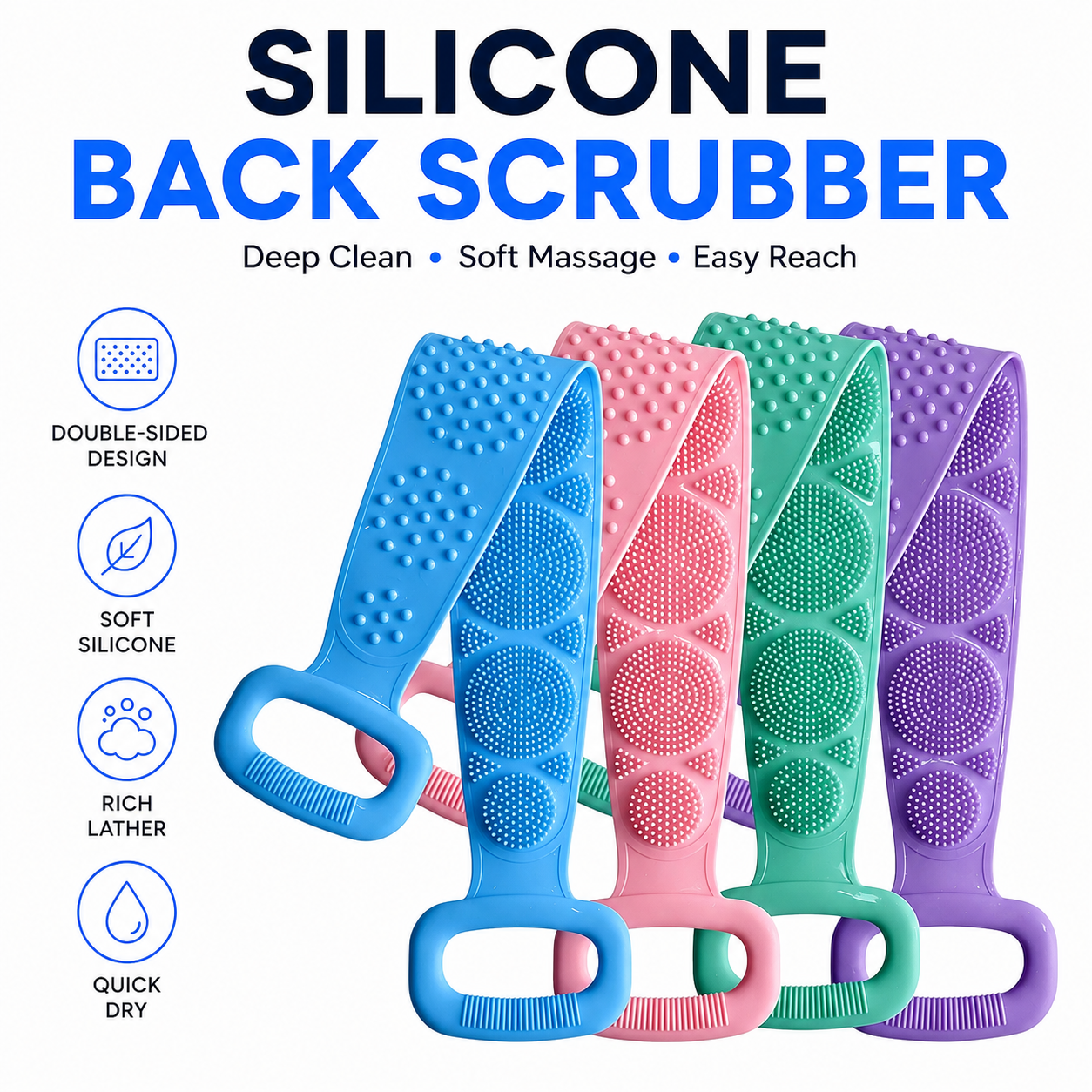 🛁2PCS Silicone Back Scrubber Strap – Double-Sided Exfoliating Body Brush with Soft Massage Bristles for Deep Cleansing & Easy Reach