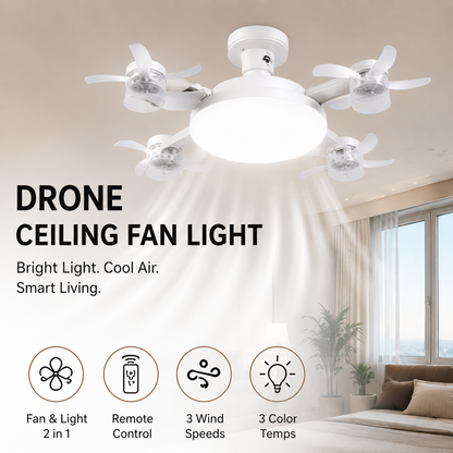 Ceiling Fan Light with Remote Control, E27 Base, 3-Speed Wind & Adjustable Lighting