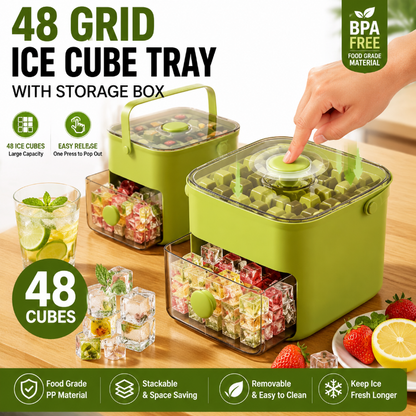 48 Grid Ice Maker with Storage Box – Easy Release & Summer Drink Essential