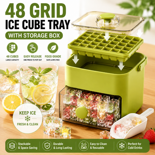48 Grid Ice Maker with Storage Box – Easy Release & Summer Drink Essential
