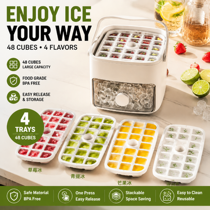 48 Grid Ice Maker with Storage Box – Easy Release & Summer Drink Essential