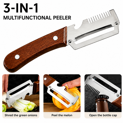 2 PCS Wood Handle Multifunction Kitchen Peeler – Peel, Slice, Scrape & Bottle Opener Tool