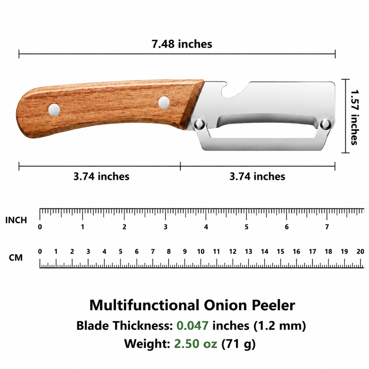 2 PCS Wood Handle Multifunction Kitchen Peeler – Peel, Slice, Scrape & Bottle Opener Tool