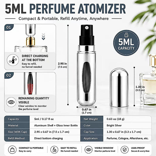 🌸2 Pack Refillable Perfume Atomizer, 5ml Portable Travel Perfume Spray Bottle, Leak-Proof Fine Mist Col
