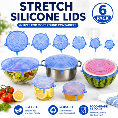 🔅6 Pack Silicone Stretch Lids (2.6", 3.7", 4.3", 5.5", 6.3", 7.7"), Reusable Food Grade Silicone Covers for Bowls,
