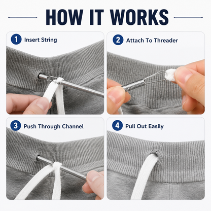🧵3PCS Flexible Drawstring Threader Tool – Spring Loop Cord Puller for Hoodies, Pants, Skirts & Elastic Waistbands