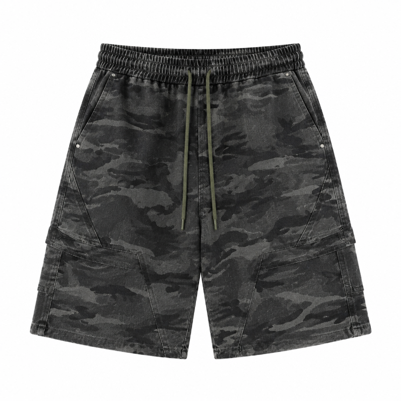 Men's Techwear Camo Cargo Shorts – Relaxed Fit Utility Casual Shorts