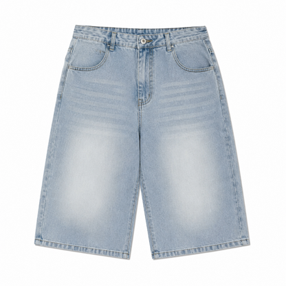 Straight-Leg Washed Denim Bermuda Shorts