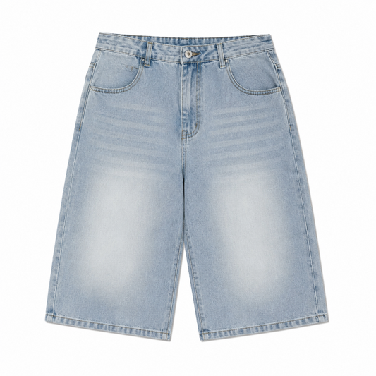 Straight-Leg Washed Denim Bermuda Shorts