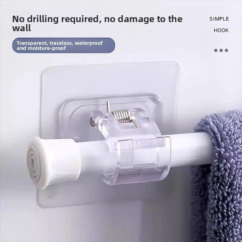8 Pack Curtain Rod Hook Window Curtain Pole Clip Fixing Bracket No Drill Sticky Support Clamp Horizontal Rod Door Curtain Telescopic Rod Adhesive Hook