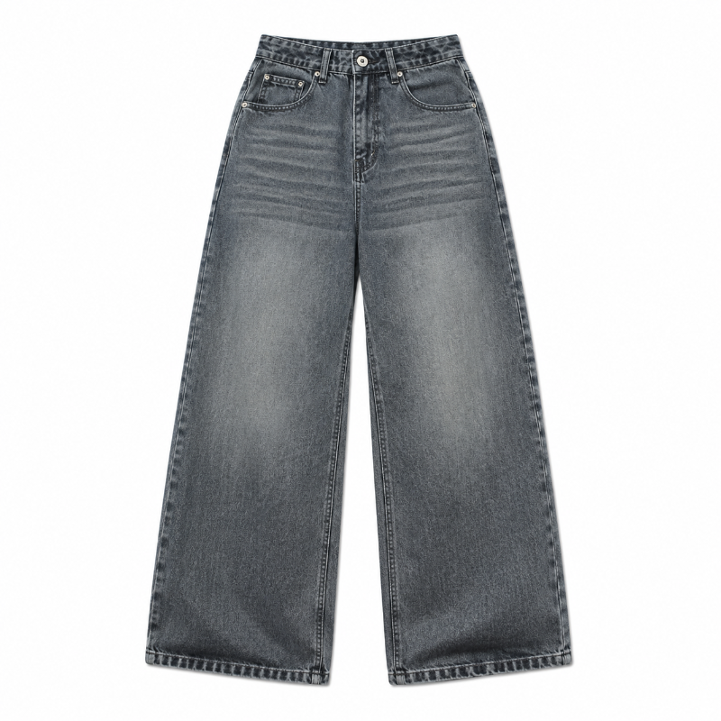 Straight-Leg Washed Denim Trousers