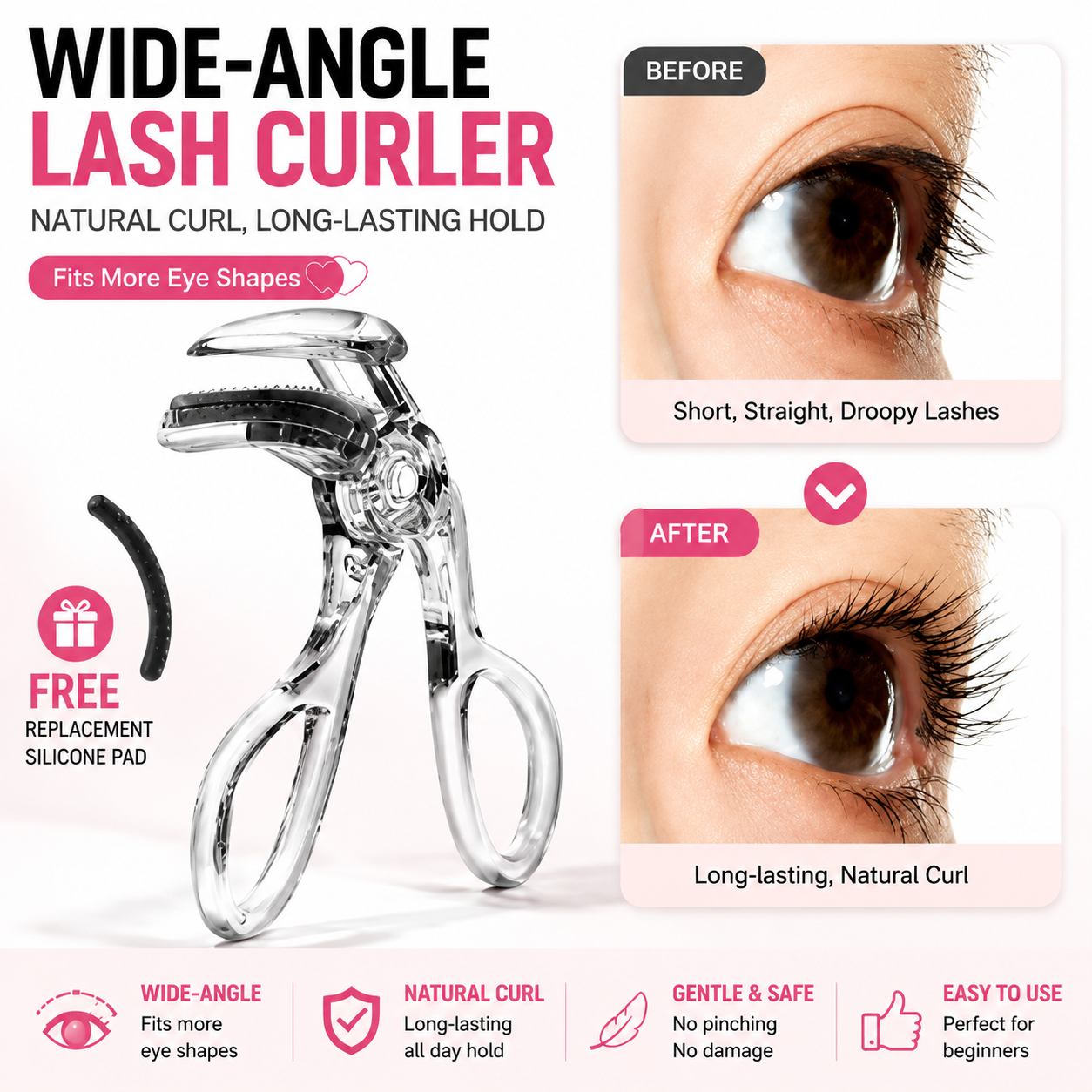 Professional Eyelash Curler – Wide Angle Natural Lift & Precision Root Curl for Perfect Lashes