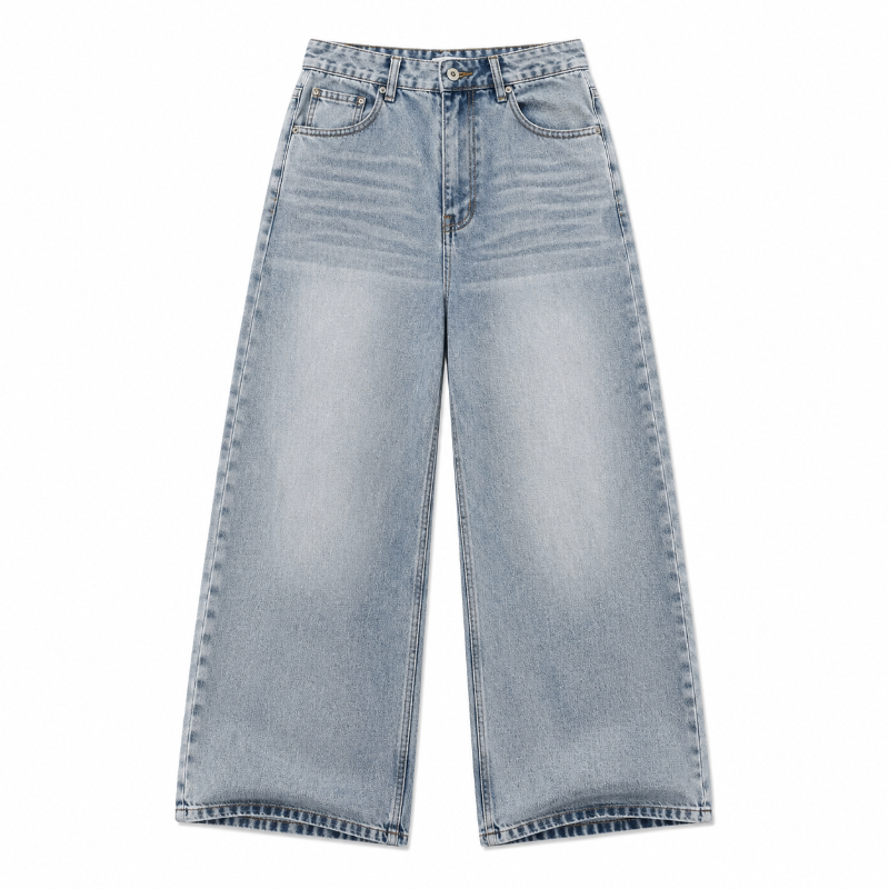 Straight-Leg Washed Denim Trousers