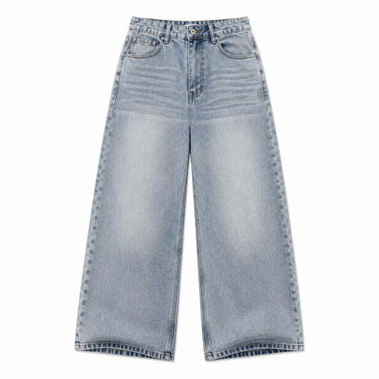 Straight-Leg Washed Denim Trousers