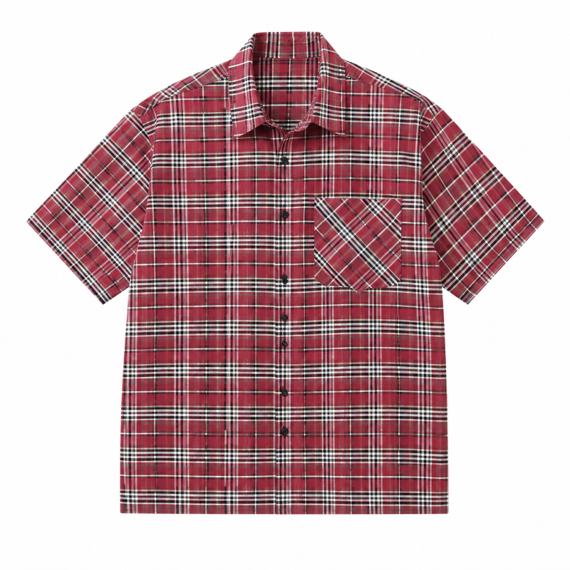 Men's Plaid Short Sleeve Shirt – Relaxed Fit Casual Button Up Shirt
