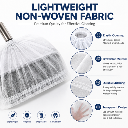 🧹 100PCS Disposable Broom Hair Catcher Covers – Elastic Dust & Hair Collection Bags for Household Brooms