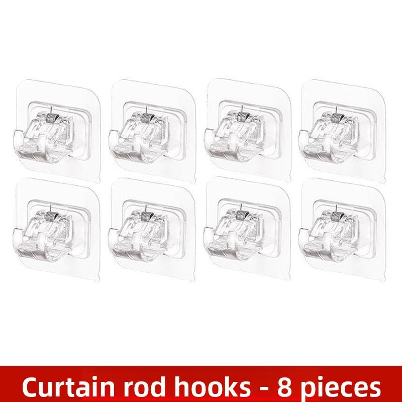 8 Pack Curtain Rod Hook Window Curtain Pole Clip Fixing Bracket No Drill Sticky Support Clamp Horizontal Rod Door Curtain Telescopic Rod Adhesive Hook