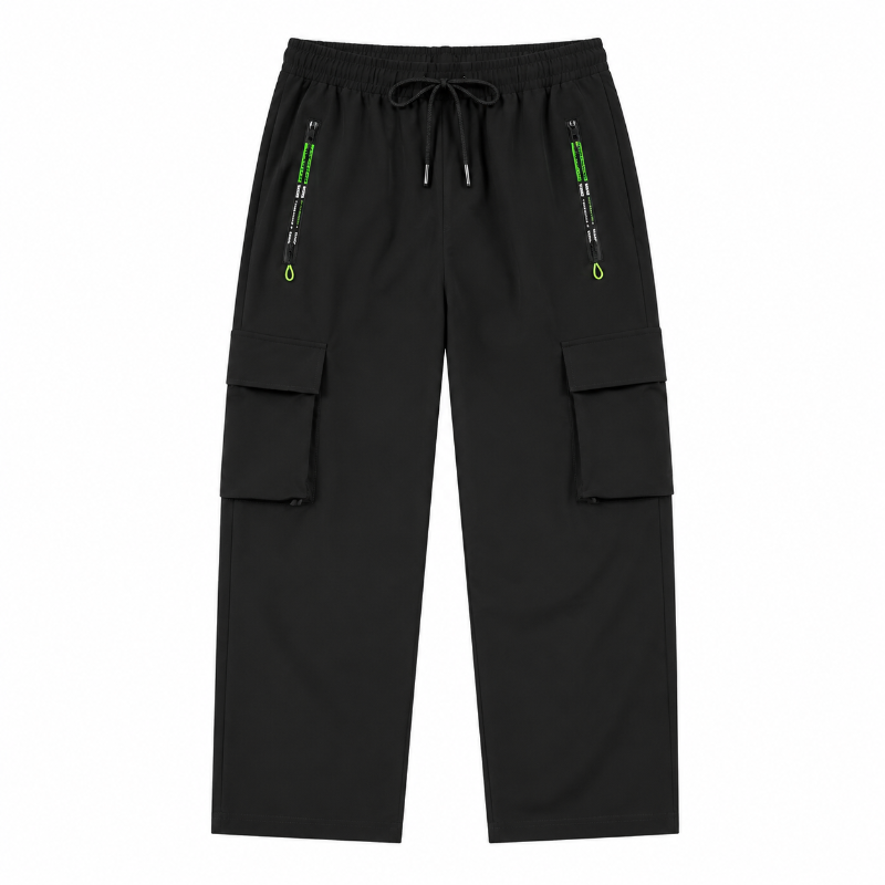 Men's Techwear Cargo Pants – Relaxed Fit Utility Trousers with Drawstring Waist