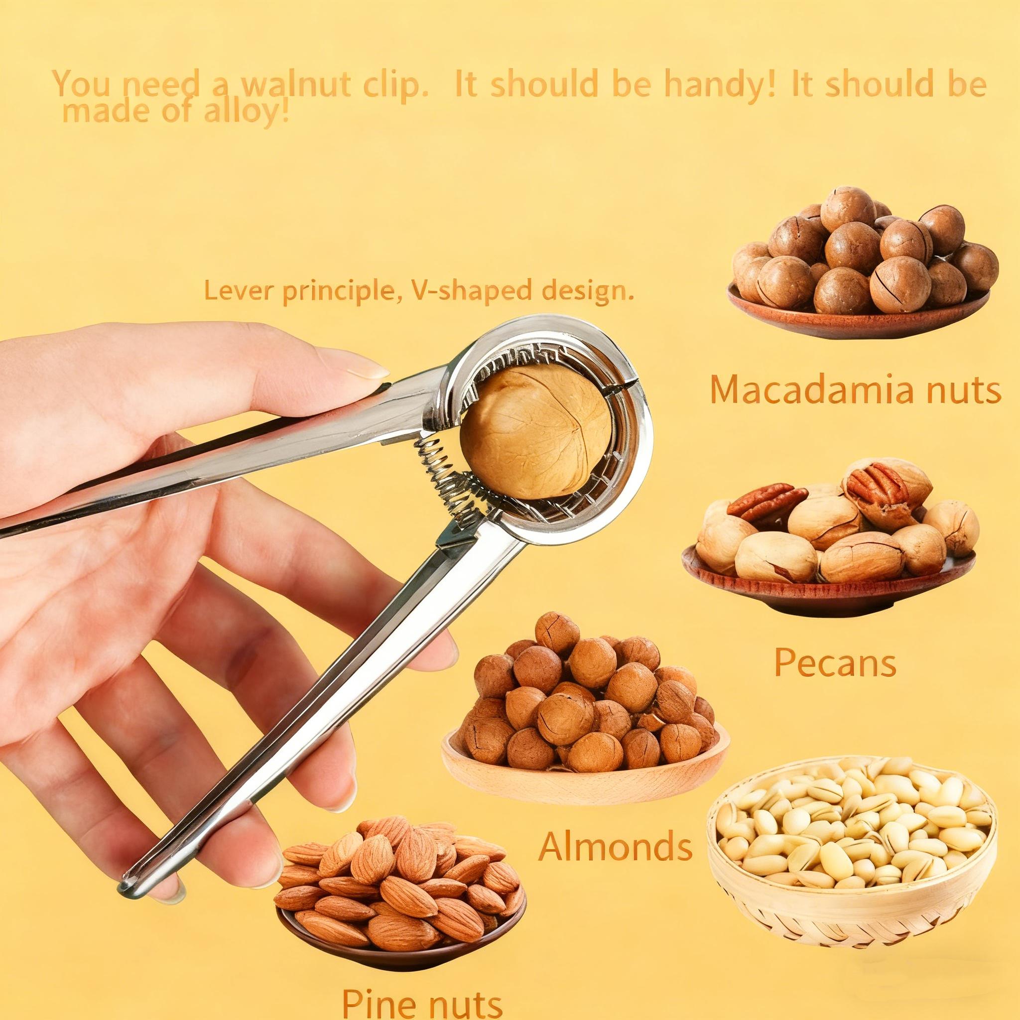 Multifunctional Walnut Cracker with Handle for Home Use Durable Aluminum Alloy Easy Labor-saving Nut Sheller for Walnuts & Pine Nuts